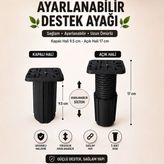 Badem10 Kare Başlı Siyah Ayarlanabilir Destek Ayağı 9.5X17 cm Sert Plastik Mobilya Dolap Masa Ayağı