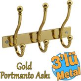 Badem10 Metal Gold 3'lü Birleşik Portmanto Vestiyer Duvar Monteli Dolap Askılığı Vidalı Elbise Asma 1 Adet - Siyah