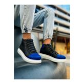 Bağcıklı Erkek Sneaker Bot Siyah Saks Mavi