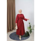 Bağlamalı Yazlık Elbise - Bordo - 1