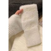 BAHELS Kadın Parmaksız Termal Peluş Eldiven, Ekru, Tek Ebat