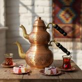 Bakır Oyma Çaydanlık - Rose Gold