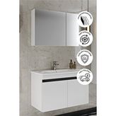 Balneom Banyo Idil 80 cm Beyaz Banyo Dolabı+Aynalı Dolaplı Üst Dolap+Lavabo