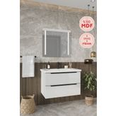 Balneom Kadife Beyaz Parlak Hıgh Gloss 80 cm Banyo Dolabı+Led Işıklı Aynalı Üst Dolap