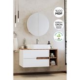 Balneom Koza Beyaz 80 cm Banyo Dolabı+Ayna+Lavabo
