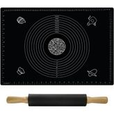 Bambu Saplı Silikon Merdane ve Hamur Matı Set 45*65 - Siyah