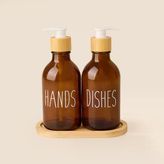 Bambu Standlı 2'Li Cam Sıvı Sabunluk - 350 Ml