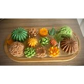 Bambu Tabakta Sukulent Bahçesi Soya Wax Mum Set - 1 Adet