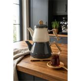 Bambum Lumino - Enamel Teapot Set With Bamboo Handle Grey
