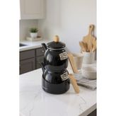 Bambum Sultan Enamel Teapot Set With Bamboo Handle Black