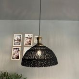 Bamyum Bohem Recycle İplik Jüt El Yapımı Siyah İplik Eskitme Tokmak Başlık Tekli Avize