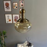 Bamyum Solvia Cam Bal Rengi Tekli Avize Uzun Eskitme Tokmak Başlık Retro Sarkıt Lamba Salon Aydınlatma