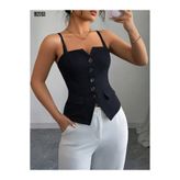 BANNUCOLLECTİON Kadın askılı önü düğmeli atlas bluz