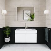 Banos Al3 Lavabolu Beyaz 85 Cm Aynalı Banyo Dolabı Takımı Beyaz