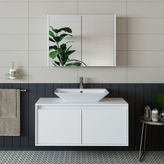 Banos Banyo Roomart Lavabolu Mat Beyaz Mdf 100 Cm Banyo Dolabı + Aynalı Banyo Üst Dolabı