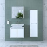 Banos Banyo Roomart Lavabolu Mat Beyaz Mdf 65 cCm Banyo Dolabı + Aynalı Banyo Üst Dolabı + Banyo Boy Dolabı