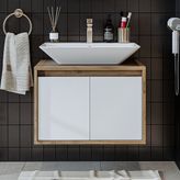 Banos Banyo Roomart Ld7 Ayaksız 2 Kapaklı Lavabolu Ahşap-Mat Beyaz Mdf 65 cm Banyo Dolabı - Atlantik Çam - Beyaz - Yok