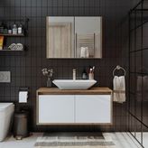 Banos Banyo Roomart Tm7.2 Ayaksız 2 Kapaklı Lavabolu Ahşap-Mat Beyaz Mdf 100 cm Banyo Dolabı + Aynalı Banyo Üst Dolabı - Atlantik Çam - Beyaz - Yok