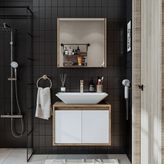 Banos Banyo Roomart Tm7.2 Ayaksız 2 Kapaklı Lavabolu Ahşap-Mat Beyaz Mdf 65 cm Banyo Dolabı + Aynalı Banyo Üst Dolabı - Atlantik Çam - Beyaz - Yok