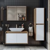 Banos Banyo Roomart tm7.3 Lavabolu Ahşap-Mat Beyaz Mdf 85 cm Banyo Dolabı+Aynalı Banyo Üst Dolap+Banyo Boy Dolabı - Atlantik Çam - Beyaz - Yok