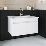Banos LD3 Ayaksız 2 Kapaklı Lavabolu Beyaz 85 cm Banyo Dolabı