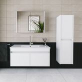 Banos Roomart 2 Kapaklı Lavabolu Beyaz MDF 100 cm Banyo Dolabı + Aynalı Banyo Üst Dolabı + 570x1000x455 cm Banyo Boy Dolabı