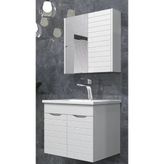 Banyo Dolabı 80 Cm Sonic Ayna Dolaplı Alt Üst Modül Ve Seramik Lavabo