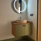 Banyo Dolabı-Asma 2 Kapaklı-Lavabolu Ahşap-Mat Yeşil Mdf 100 Cm -Aynasız