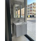 Banyo Dolabı Aynalı Cnc Işlemeli Membran Kapaklı 65 cm - Gri
