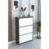 Barin Design 3 Raflı Ayakkabılık Düşer Kapak Kayar Kapak Vestiyer Portmanto Katlı Bölmeli Kapı Önü Modern - Antrasit - Beyaz