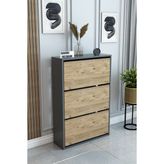 Barin Design 3 Raflı Ayakkabılık Düşer Kapak Kayar Kapak Vestiyer Portmanto Katlı Bölmeli Kapı Önü Modern - Atlantik Çam - Antrasit