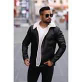 BASEL.CO Erkek Kürklü Siyah Deri Ceket