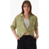 Basic Body Detaylı Çift Cepli Crop Gömlek - Su Yeşili