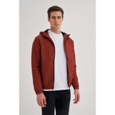 Basic Crinkle Kumaş Baharlık Kapşonlu Regular Fit MONT-10200 - Kiremit - 2XL