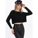 Basic Gri Triko Crop Kazak - Siyah - Standart