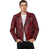 Basics & More Erkek Motorcu Deri Ceket - 6735 - Bordo