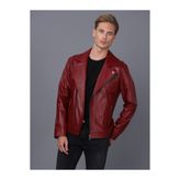 Basics&More Erkek Biker Bordo Deri Ceket - E2021