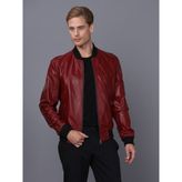 Basics&More Erkek Deri Ceket Bordo 3XL