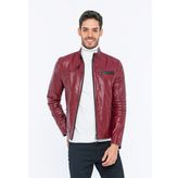 Basics&More Erkek Deri Ceket Bordo L