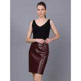 Basics&more Kadın Hakiki Deri Etek - XL - Mürdüm