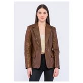 Basics&More Kadın Tek Düğmeli Blazer Kestane Deri Ceket B2020
