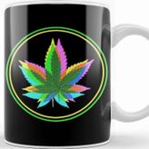 Baskı Dükkanı Marijuana Weed Leaves Psychedelic Neon Colored Kupa
