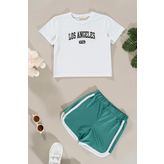 Baskılı Tshirt Yeşil Şort Alt Üst Takım