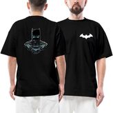 Batman Head Ön Arka Baskılı Siyah Oversize Tişört