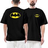Batman Logo Ön Arka Baskılı Siyah Oversize Tişört - XL