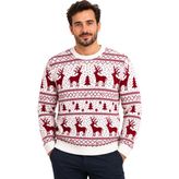 Battal Moda Kemik Rengi Geyik Desenli Bisiklet Yaka Yılbaşı Kazağı M-L-Xl-2xl
