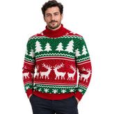 Battal Moda Kırmızı Rengi Geyik Desenli Balıkçı Yaka Yılbaşı Kazağı M-L-Xl-2xl