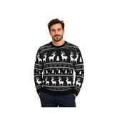 BattalModa Siyah Geyik Desenli Bisiklet Yaka Yılbaşı Kazağı M-L-XL-2XL