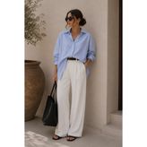 bb butik basic Kadın Oversize Çizgili Gömlek TR3435