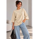 bb butik basic Kadın Oversize Modal Bluz Truvakar Kol Basic - Açık Sarı LNC34
